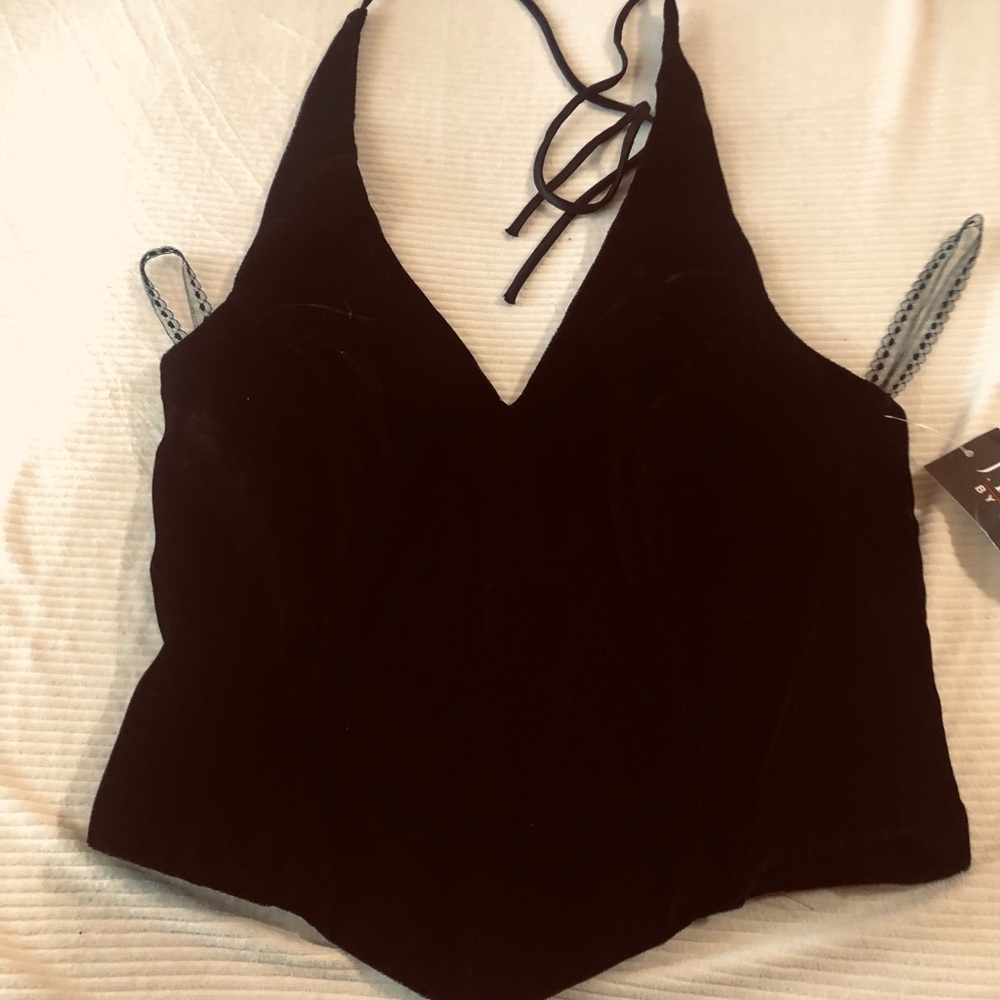 Black corset style lined JR Nites by Caliendo V- Neck Crop Halter Top.sz 12 NWT